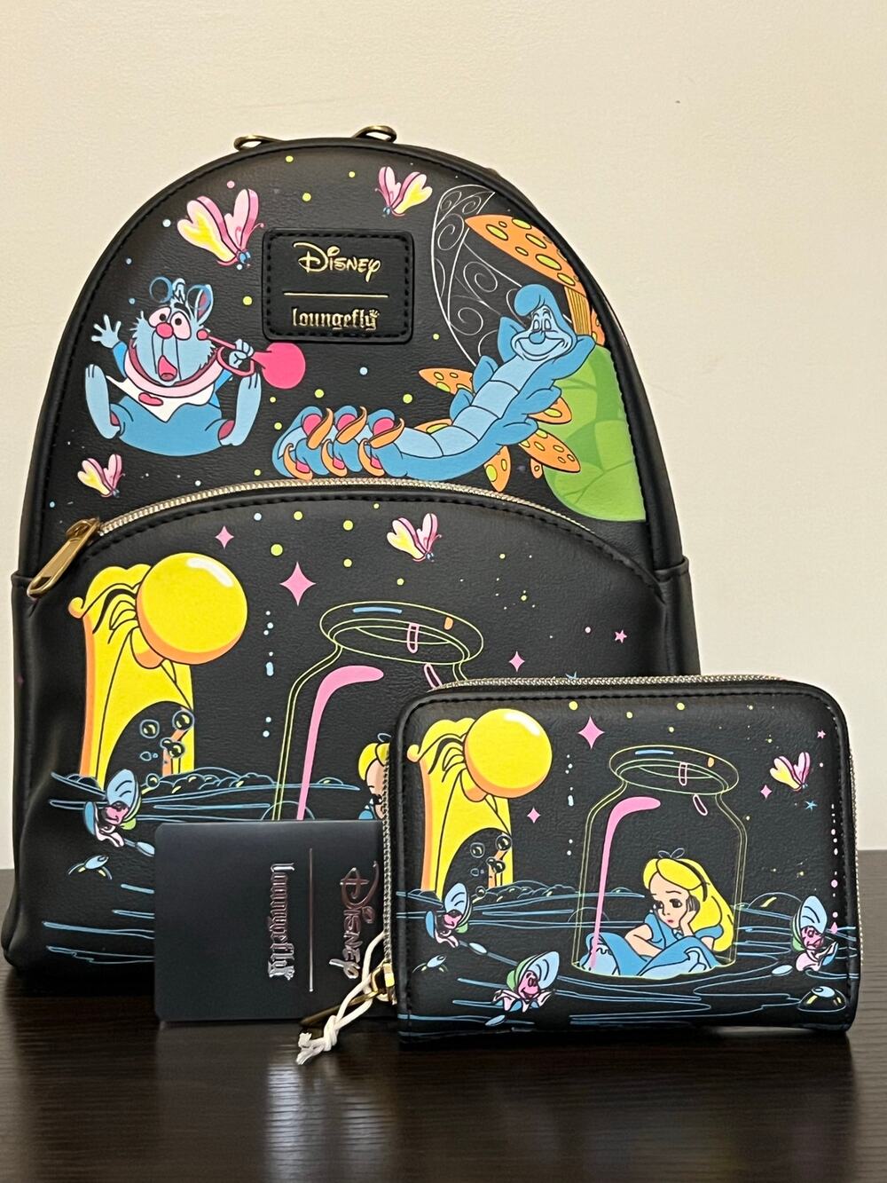 Loungefly Disney Alice in Wonderland Glow In The Dark Mini Backpack Wallet